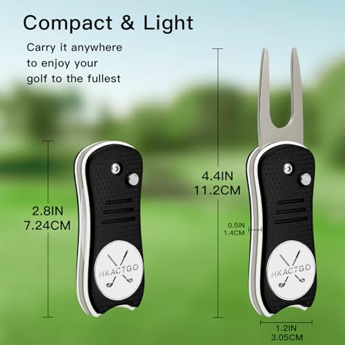Golf Divot Repair Tool with Premium Metal Gift Box, Heavy Duty 2-Layer Stainless Steel & ABS, Thicker & Harder Prongs, Foldable, Magnetic Ball Marker,Green - color: Green