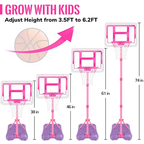Kids Basketball Hoop with Stand, Adjustable Basketball Set, Toddler Basketball Toys for Boys Age 3 4 5 6 7 8, Indoor Outdoor Backyard Sport Game Gifts Pink - style: Pink Basketball Hoop