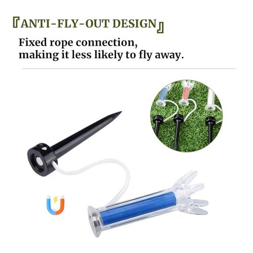 Magnetic Golf Tees 5Pcs - Unbreakable Flexible Plastic Golf Tees with Elastic Recovery & Anti-Loss Cord, Professional 79mm/3.11inch Long Rubber Golf Tees for Driving Range Mats Training and Practice