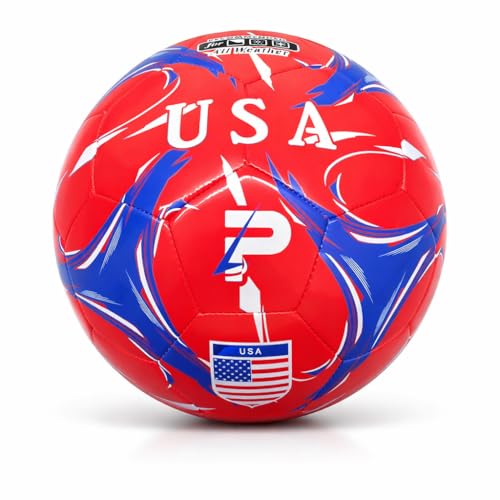 Elite Edition Soccer Ball - Training Soccer Ball – Durable TPU Outdoor Ball – Country Design (USA, Argentina, Brasil, Mexico, Portugal & More) - size: 3, style: USA - RED