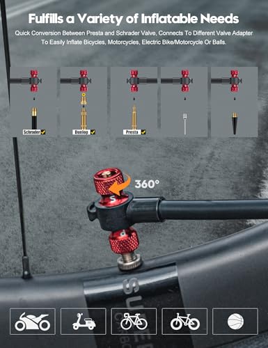 Tiakia Bike Pump with Gauge, High Pressure Bicycle Pump High Volume Portable Hand Air Pump Fit Presta, Schrader Valves Aluminum Bike Tire Pump for Mountain Road Bike, Strollers, Balls