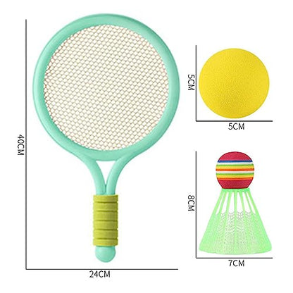 2 Pieces Tennis Rackets Kids Badminton Sets Tennis Racquets Shuttlecocks Portable EVA PVC Material Lightweight Comfortable Grip Suitable for Playgroun - color: Green