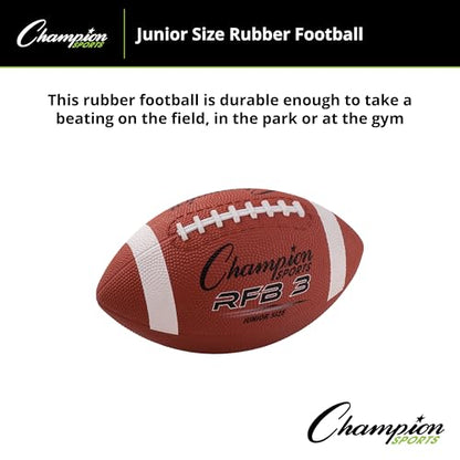 Champion Sports Rubber Football – Durable All-Weather Ball for Pee Wee to Official Sizes, Indoor & Outdoor Play - style: Junior Size (Ages 10-12)