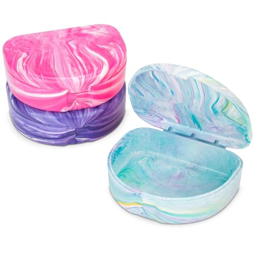 Practicon Marble Retainer Cases, Orthodontic Aligner Case, Mouth Guard Holder (3 Pack) Pink Mermaid - color: Pink Mermaid