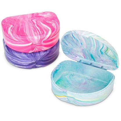 Practicon Marble Retainer Cases, Orthodontic Aligner Case, Mouth Guard Holder (3 Pack) Pink Mermaid - color: Pink Mermaid