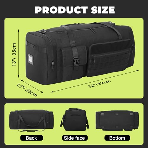 100L Sports Duffle Bag – 32" Large Gear Bag for Men & Youth, Baseball, Soccer & Track Equipment, Heavy Duty Travel Weekender & Flight Duffel with Large Side Pockets (Black)