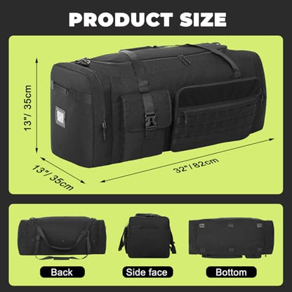 100L Sports Duffle Bag – 32" Large Gear Bag for Men & Youth, Baseball, Soccer & Track Equipment, Heavy Duty Travel Weekender & Flight Duffel with Large Side Pockets (Black)