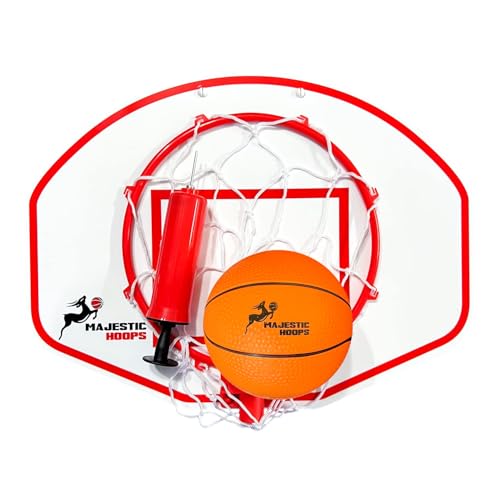 Majestic Hoops Mini Basketball Hoop - Indoor Basketball Hoop - Durable Plastic Basketball Hoop for Kids and Adults - No Assembling - Premium Basketball Game with Ball and Pump