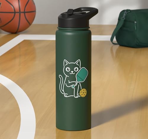 Pickleball Paddle Ball Player Minimal Clean Sports Fan Match Stainless Steel Insulated Water Bottle - color: Dark Green