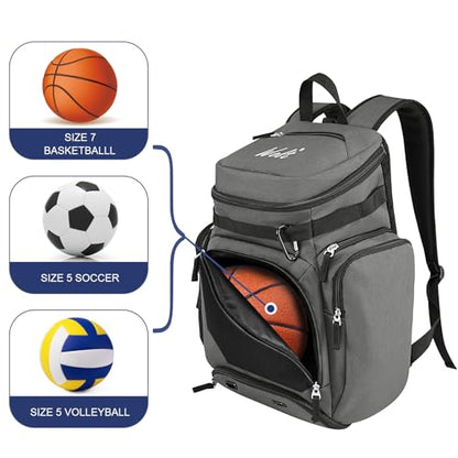 WOLT Basketball Bag Backpack with Separate Ball Compartment and Shoes Pocket, Gym Bags for Men, Large Sports Bag for Basketball, Soccer, Volleyball, Baseball - color: Lightgrey