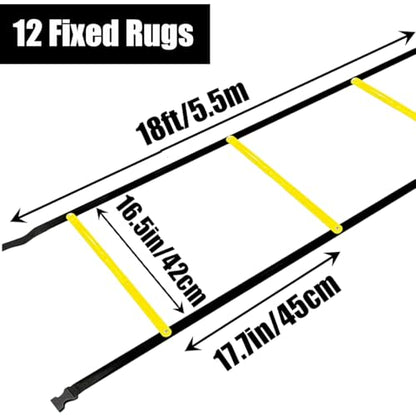 Tangle-Free Agility Ladder Speed Training Equipment - 2lbs Heavy Duty Design with 12 Fixed Rungs - 18ft Connectable Quick Setup Footwork Drill Gear for Soccer, Football, Boxing (Storage Bag Included)