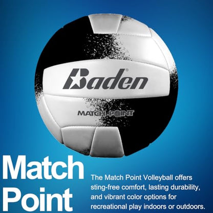 Baden | Match Point | Cushioned Synthetic Leather | Outdoor Recreation Backyard Volleyball + College Camp Ball | Official Size 5 - color: Black/White