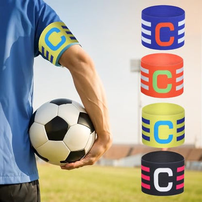 Yuanchu 4 Pack Soccer Captain Armband, Classic Sports Arm Band Unisex Captains Bands Elastic Adjustable