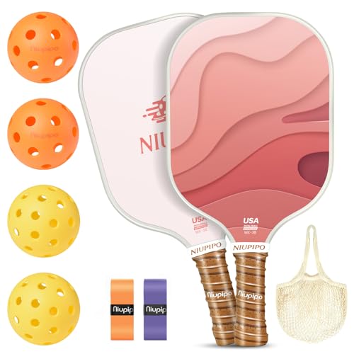 niupipo Pickleball Paddles Set of 2 or 4, USAPA Approved Fiberglass Pickleball Paddle Set with Balls and Bag, Polypropylene Honeycomb Core, Lightweight Pickleball Paddles for Beginners Men Women - color: 4. Light Pink