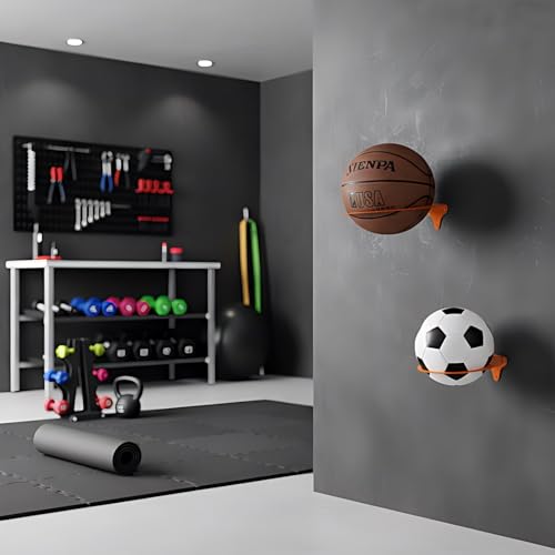 Set of 2 Metal Wall Mount Basketball Holder, Ball Holders Display Rack ，for Basketball, Sports Room Decor， for Boys Bedroom