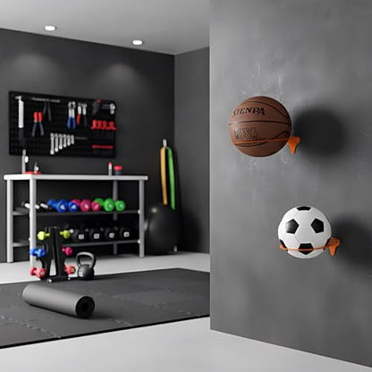 Set of 2 Metal Wall Mount Basketball Holder, Ball Holders Display Rack ，for Basketball, Sports Room Decor， for Boys Bedroom