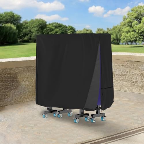 Saking Ping Pong Table Cover, 500D Heavy Duty Folding Table Tennis Table Cover Waterproof Sunproof Indoor & Outdoor, Fits Universal 9x5 FT Folding Tables, Windproof Cover with Zipper & Buckles, Black