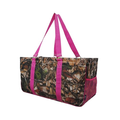 Extra Large Utility Tote Reusable Grocery Bag Oversized Collapsible for Groceries, Storage, Picnic, Beach (Camo-hot Pink) - color: Camo-hot Pink