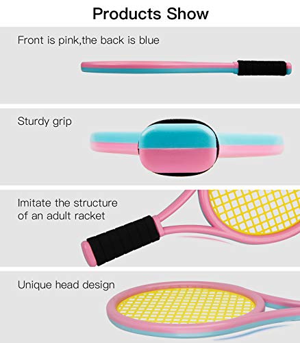 Kids Tennis Racket,17 Inch Plastic Tennis Racket with 2 Soft Balls,2 Tennis Balls and 4 Shuttlecocks for Kid,Toddler Outdoor/Indoor Sport Play