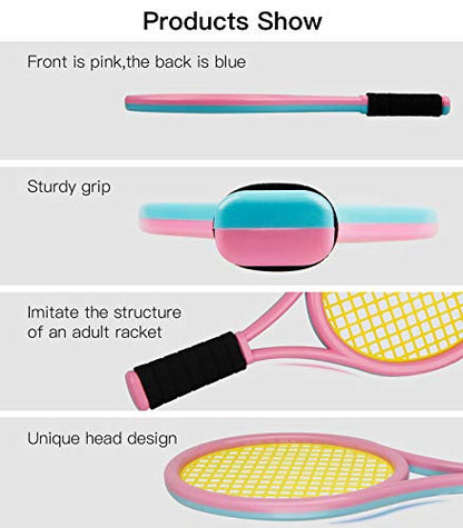 Kids Tennis Racket,17 Inch Plastic Tennis Racket with 2 Soft Balls,2 Tennis Balls and 4 Shuttlecocks for Kid,Toddler Outdoor/Indoor Sport Play