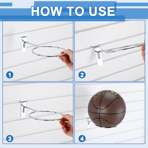 Gisafai 6 Pcs Basketball Holder Wall Mmount Slatwall Metal Ball Storage Multi Function Ball Holder Universal Basketball Display Rack for Sport Football Volleyball Soccer Display - color: Silver