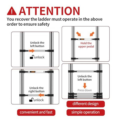 Telescoping Ladder,with Stable Hook and stabilizer barand,13.5FT Extension Ladder, Heavy Duty 330lbs Max Capacity, Multi-Purpose Collapsible Ladder for RV or Outdoor Work (4.1M/13.5FT) - size: 13.5FT/4.1M