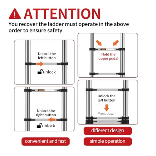 Telescoping Ladder,with Stable Hook and stabilizer barand,Extension Ladder, Heavy Duty 330lbs Max Capacity, Multi-Purpose Collapsible Ladder for RV or Outdoor Work (16.5FT/5.1M) - size: 16.5FT/5.1M
