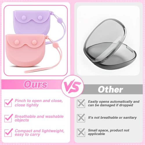 LELE LIFE 2Pcs Silicone Retainer Case with Vent Holes, Unbreakable Retainer Holder with Hand Strap Slim Retainer Container Box for Travel Partial Denture Night Mouth Guard Aligner Case (Pink + Purple) - color: Pink + Purple