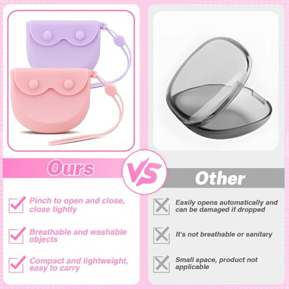 LELE LIFE 2Pcs Silicone Retainer Case with Vent Holes, Unbreakable Retainer Holder with Hand Strap Slim Retainer Container Box for Travel Partial Denture Night Mouth Guard Aligner Case (Pink + Purple) - color: Pink + Purple