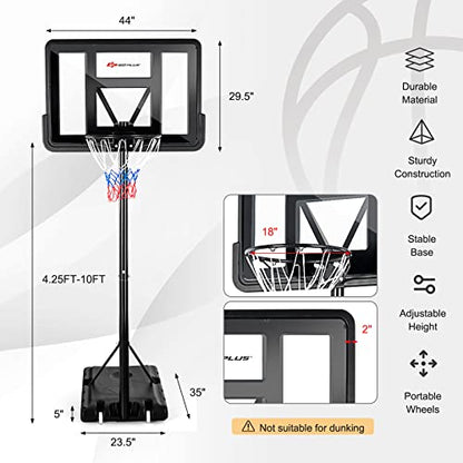 Goplus Portable Basketball Hoop, 10FT Height Adjustable Basketball Goal w/44‘’ Shatterproof Backboard, Outdoor Basketball Stand for Adults Backyard Driveway - style: 4.25-10FT, 12-Level, Upgrade Steel