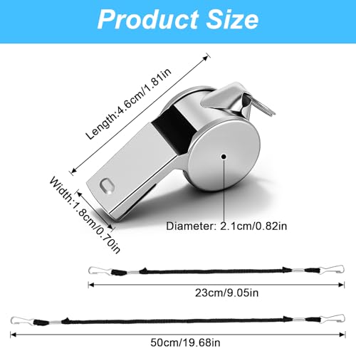 8 Pcs Very Loud Sports Whistles Lanyards with Clip Coach Whistles Stainless Steel Whistle with Lanyard for Wrestling Referee School Football Basketball Team Competition