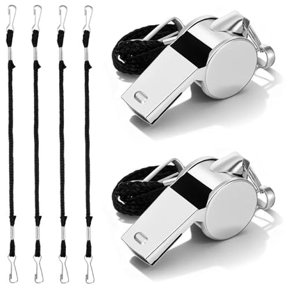 8 Pcs Very Loud Sports Whistles Lanyards with Clip Coach Whistles Stainless Steel Whistle with Lanyard for Wrestling Referee School Football Basketball Team Competition