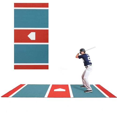 GSK Baseball Hitting Mat Red Blue 6x12 FT |3.8x10 FT Dual Color Turf Batting Practice Mats Batters Box EVA Foam Non-Slip Backing Roll-Up Home Plate Mat Training Softball Coach Teaching - size: 6FT×12FT