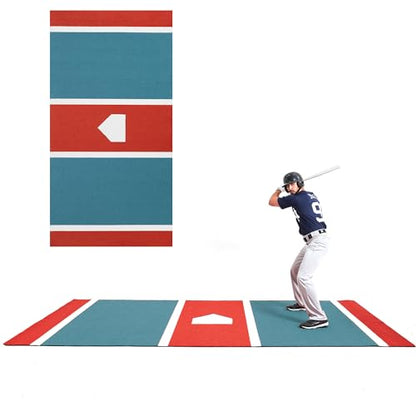 GSK Baseball Hitting Mat Red Blue 6x12 FT |3.8x10 FT Dual Color Turf Batting Practice Mats Batters Box EVA Foam Non-Slip Backing Roll-Up Home Plate Mat Training Softball Coach Teaching