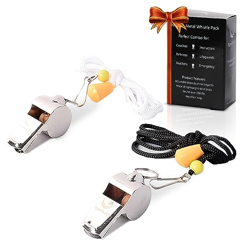 Runtasty Essential Metal Safety Whistle 2-Pack with Adjustable & Removable Lanyard – Lightweight, Durable Whistles for Sports, Coaching, Teachers, Outdoor Activities & Emergency Preparedness