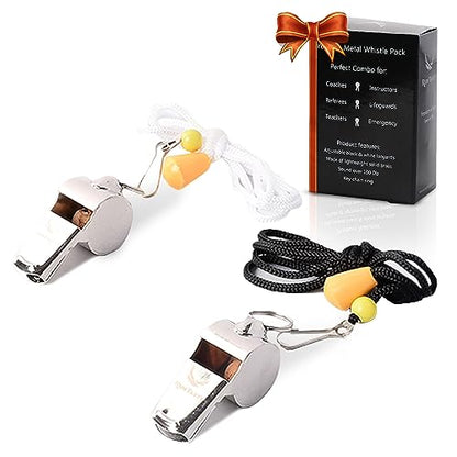 Runtasty Essential Metal Safety Whistle 2-Pack with Adjustable & Removable Lanyard – Lightweight, Durable Whistles for Sports, Coaching, Teachers, Outdoor Activities & Emergency Preparedness