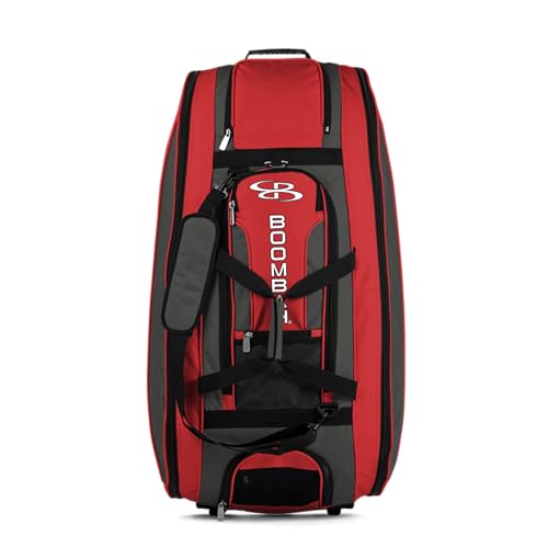 Boombah Beast Rolling Bat Bag - Multiple Color Options - Holds 8 Bats, Glove and Shoe Compartments - color: Charcoal/Red_C23