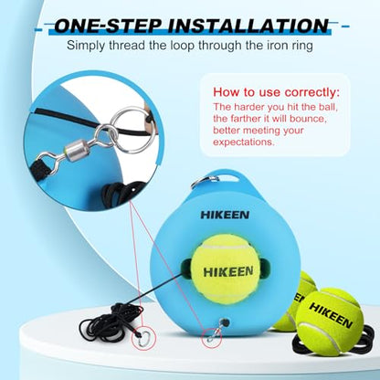 Hikeen Premium Tennis Trainer Rebound with Metal Base,Portable Solo Tennis Trainer Set with 3 Highly Elastic String Balls,Tennis Practice Equipment for Adult Kids an Beginners - style: Blue