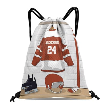 Ice Hockey Sport Fan Player Rust Personalized Drawstring Backpack Sports Gym Bag Christmas Gift Party Goodie String Cinch Bag for Women Men - color: Option 56