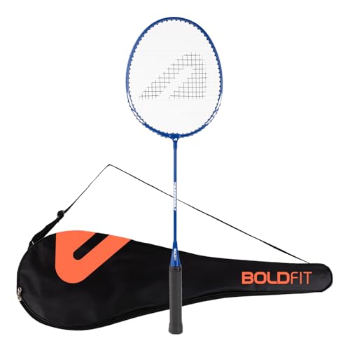 Boldfit Aluminium Badminton Racket With Full Cover Bag - Lightweight Wide Face Shuttle Bat for Match Play - Blue - color: Blue