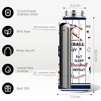 Baseball Water Bottle 32oz, Sport Travel Stainless Steel Tumbler With Lid, Double Wall Vacuum Insulated Coffee Cup Travel Mug, Fathers Day Baseball Gifts for Boys Dad Husband Grandpa - color: Baseball-1