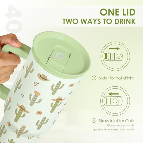 SANDJEST Cactus 40oz Tumbler with Handle and Straw, Insulated Stainless Steel Travel Coffee Mug for Women Girls, Gift Idea for Birthday Christmas Mothers Day - color: Cactus