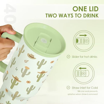 SANDJEST Cactus 40oz Tumbler with Handle and Straw, Insulated Stainless Steel Travel Coffee Mug for Women Girls, Gift Idea for Birthday Christmas Mothers Day - color: Cactus