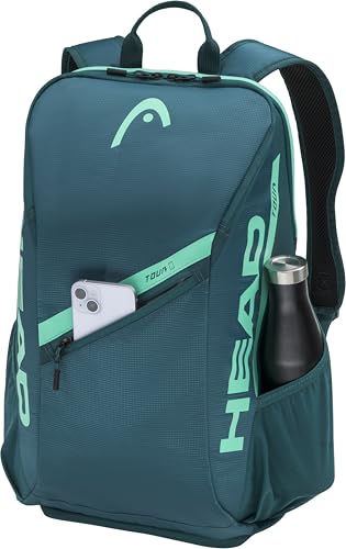 HEAD Tour Tennis Backpack 25L - Holds 2 Racquets, Shoe Compartment, Phone Pocket, Water Bottle & Ball Can Pockets - color: Green