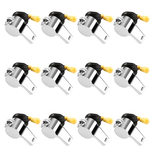 Bsofing Whistle 12 Packs Referee Whistle for Teachers Coaches Whistles with Lanyard Stainless Steel Whistles Loud Crisp Sound, Great for Coaches Referees and Officials - style: 12 Pcs