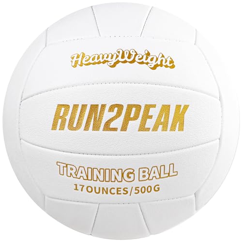 RUN2PEAK Heavy Weight Volleyball Ball Official Size 5 Setter Training Volleyballs PU Practice Volley Balls for Indoor Rebounder Equipment Setters Weighted Volleyball Setting Trainer - color: Golden/White