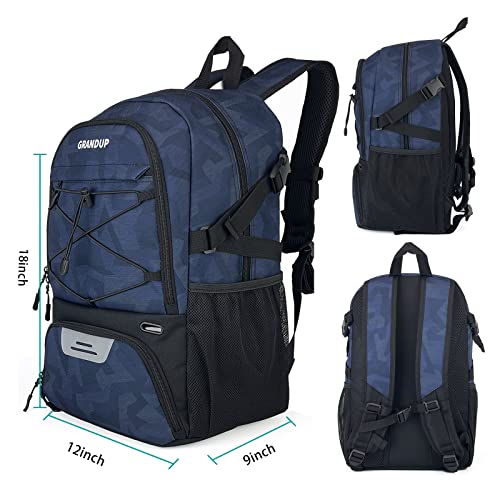 GRANDUP Basketball backpack with ball and shoes compartment Fit Volleyball, soccer, Swim, Gym, Travel, and School, large capacity sports training equipment bags - color: blue indigo