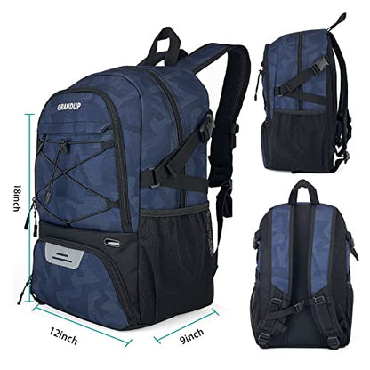 GRANDUP Basketball backpack with ball and shoes compartment Fit Volleyball, soccer, Swim, Gym, Travel, and School, large capacity sports training equipment bags - color: blue indigo