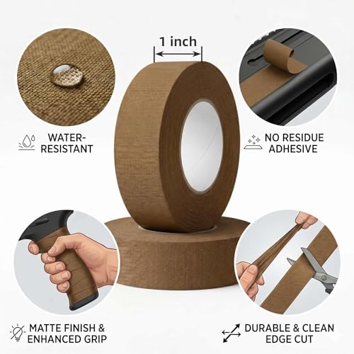 2 Rolls Magsaddle Gun Grip Tape, Non-Reflective, No Residue Goon Grip Tactical Tape for Pistol, Handgun, Rifle, Sports, Tool, Pull Up Bars, Handles, Bats, Rackets, Gym Equipment, Handrails - color: Coyote Brown