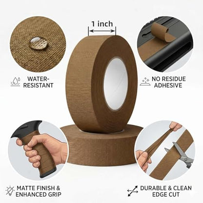 2 Rolls Magsaddle Gun Grip Tape, Non-Reflective, No Residue Goon Grip Tactical Tape for Pistol, Handgun, Rifle, Sports, Tool, Pull Up Bars, Handles, Bats, Rackets, Gym Equipment, Handrails - color: Coyote Brown